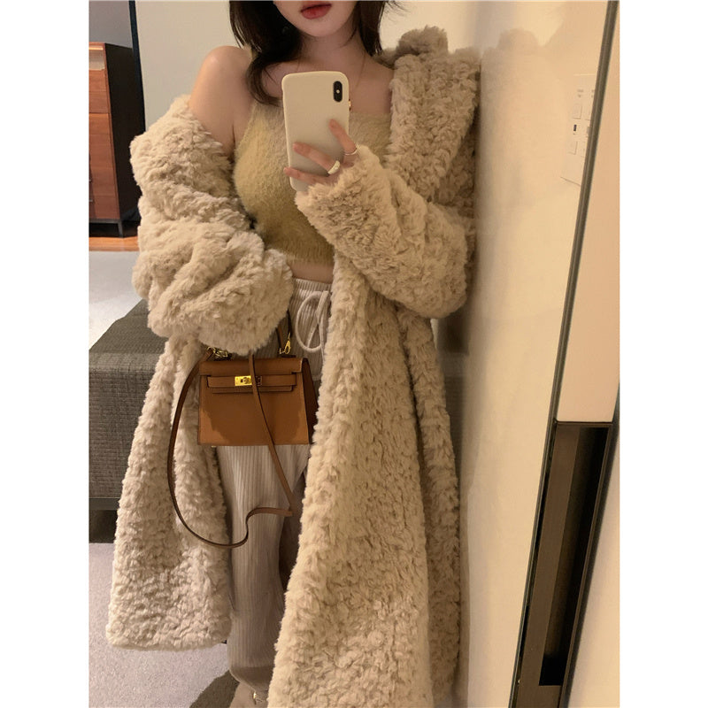 Women’s Autumn And Winter Furry Thickened Long Sleeve Cardigan Coat