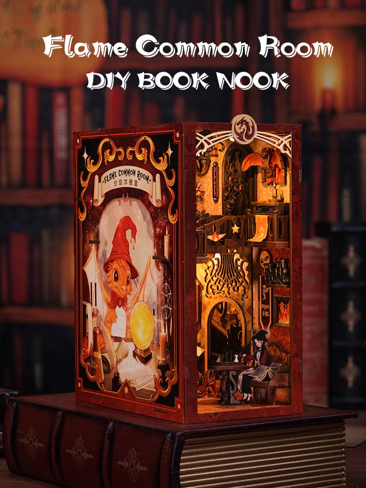 CuteBee Handmade Craft 3D Wooden Puzzle Bookshelf Decor Diorama DIY Book Nook Kit With LED Light Book Nook Miniature Dollhouse
