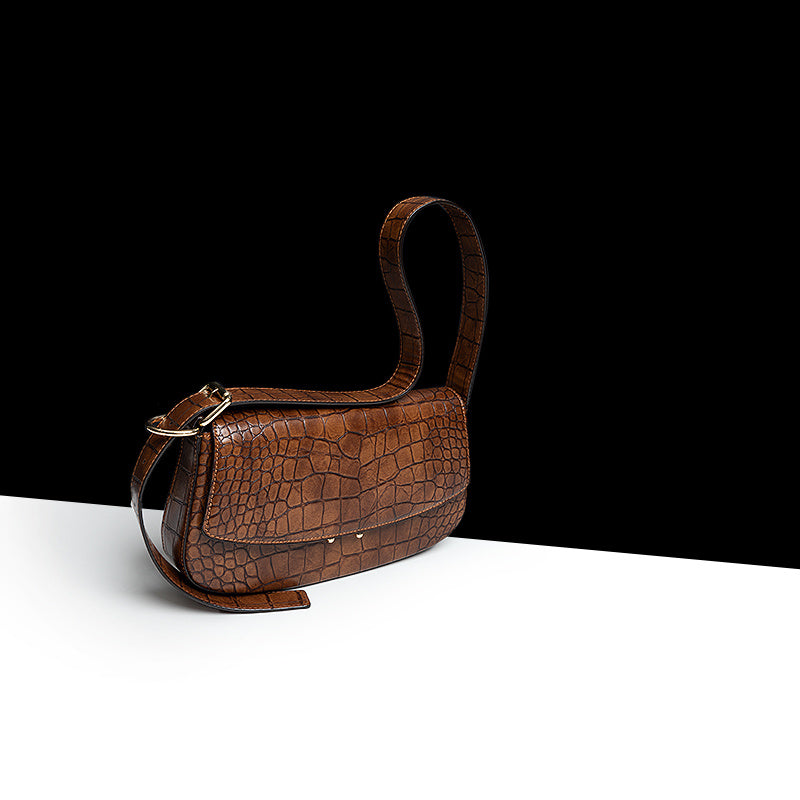 Genuine Leather Pattern Baguette Underarm Women’s Bag Niche Shoulder Messenger